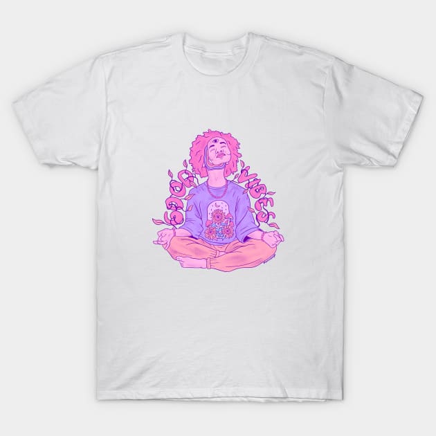 Good Vibes girl in yoga pose T-Shirt by MantraKaya